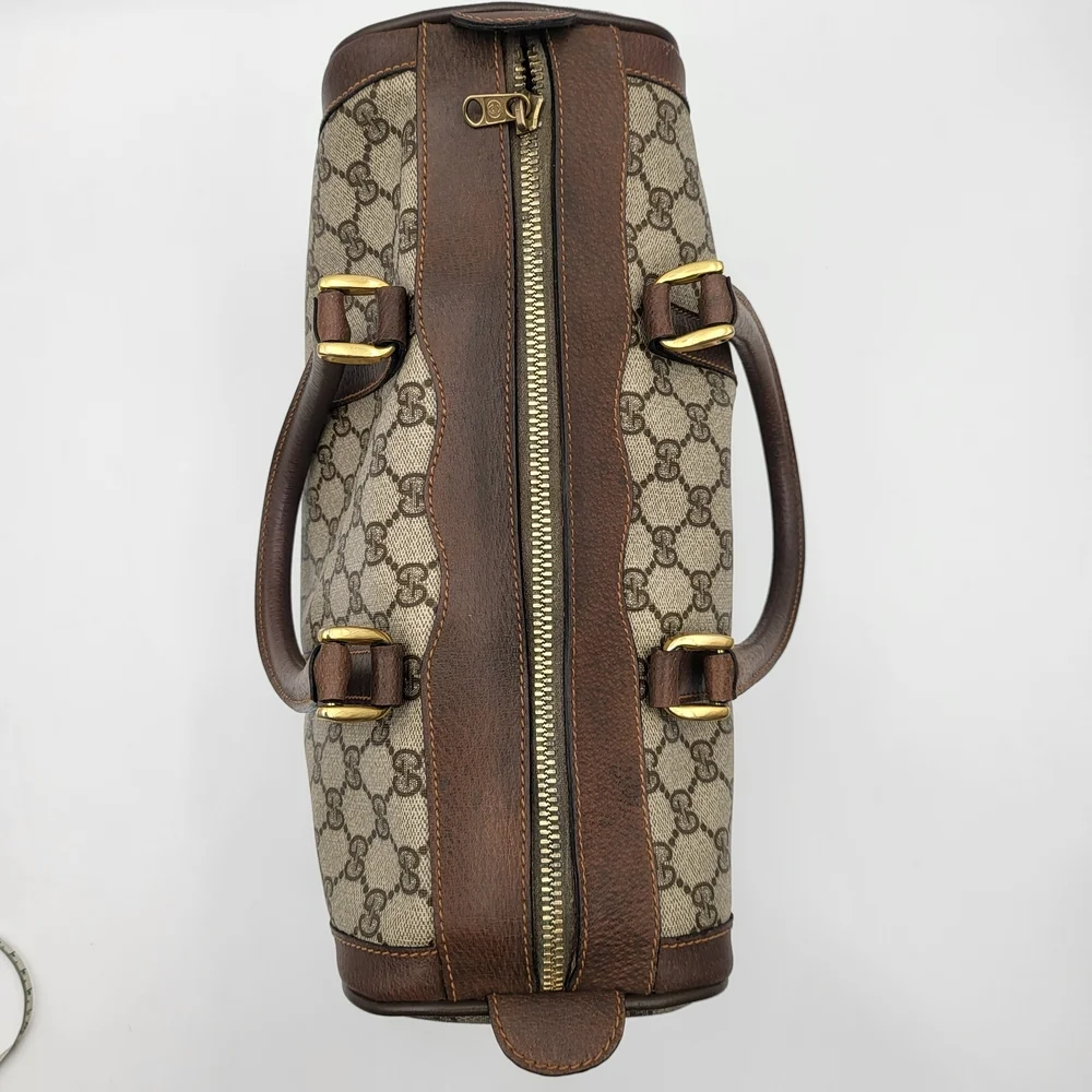Gucci Beige Monogram GG Canvas Satchel with Brown Leather Handles